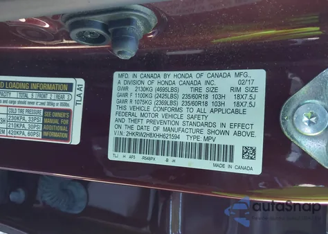 2017 Honda Cr-V Ex-L/Ex-L Navi из США, поврежденный, VIN 2HKRW2H8XHH621594